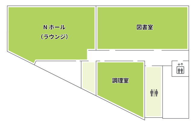 6Fフロア　Nホール、図書室、調理室